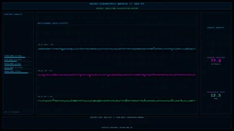 Sci-Fi Neuro-Diagnostic Matrix EEG Data Loop Stock Footage 345221133