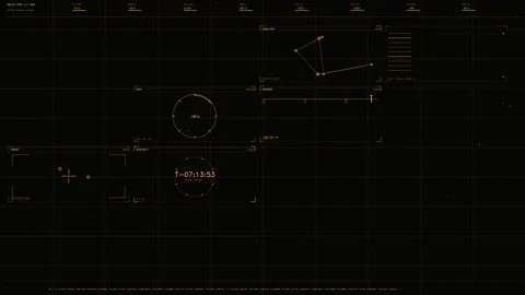 Sci-fi orange HUD interface with mission control telemetry data and tactica.. Stock Footage 334114785