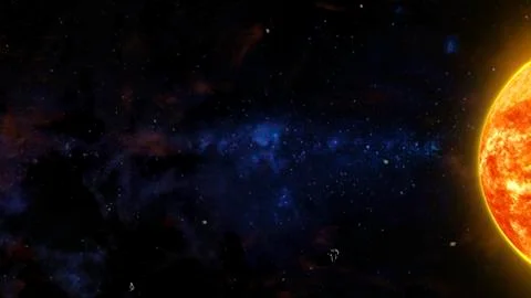 Sci-Fi Outer Space Scene With Red Star, Asteroids And Nebulas Stock Illustration