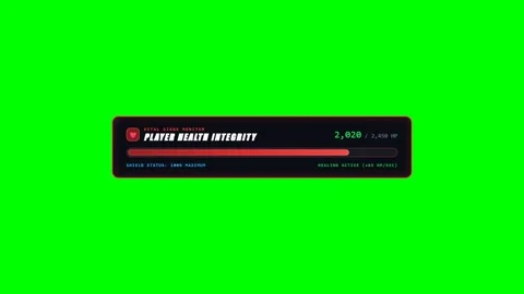 Sci-Fi Player Health Bar Regeneration UI on Green Screen Stock Footage 345215869