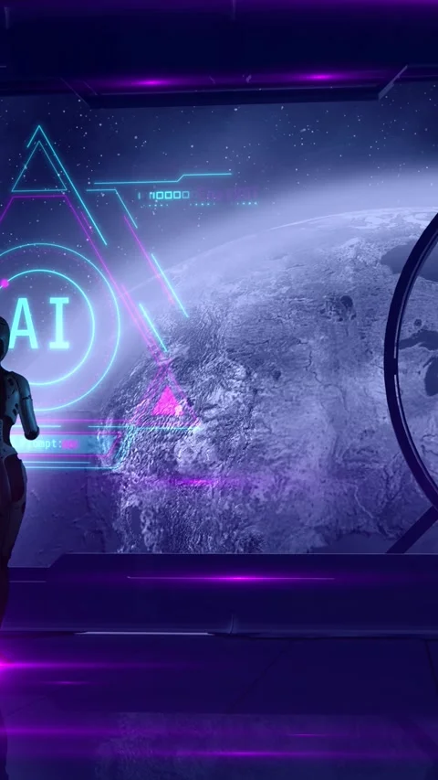 A sci-fi plot of the use of artificial intelligence in space flights. 3D render Stock Footage 285897234