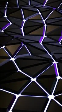 Sci-Fi Polygon Mesh with Purple Glowing Lines Illustration