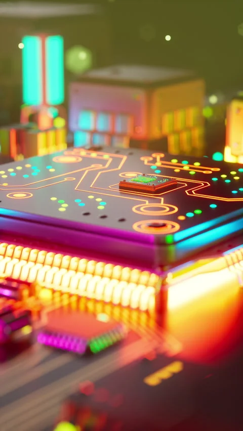 Sci fi processor with glowing neon circuits Stock Footage 336447291
