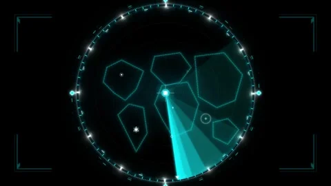 Sci-fi radar interface showing geometric shapes and a bright scanning beam .. 動画素材 335826682