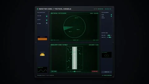 Sci-Fi Reactor Core Tactical Control Interface HUD Panel Vídeo Stock 348126520