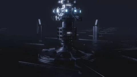 Sci-fi reactor pillar on a dark platform, 4K illustration Stock Illustration