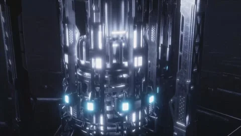 Sci-fi reactor pillar with glowing halo ring Stock Footage 346780467
