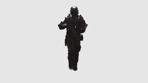 SCI-FI RECON SOLDIER RUN IN Transparent Alpha Background 01 Stock Footage 213802004