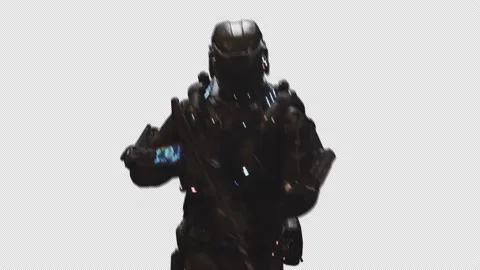 SCI-FI RECON SOLDIER RUN IN Transparent Alpha Background 02 Stock Footage 213810299