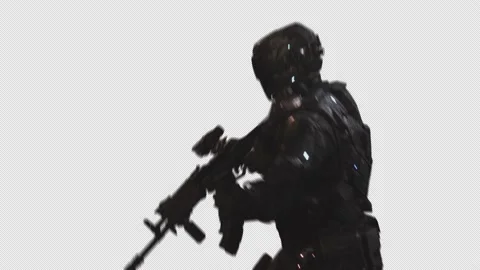 SCI-FI RECON SOLDIER RUN IN Transparent Alpha Background 03 Stock Footage 213818735