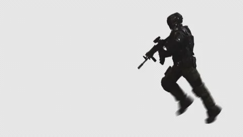 SCI-FI RECON SOLDIER RUN IN Transparent Alpha Background 04 Stock Footage 213825270
