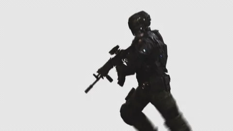 SCI-FI RECON SOLDIER RUN IN Transparent Alpha Background 05 Stock Footage 213833253