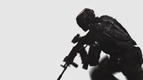 SCI-FI RECON SOLDIER SPRINT IN Transparent Alpha Background 03 Stock Footage 213855782
