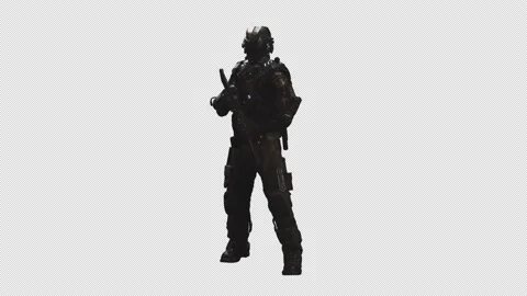 SCI-FI Recon Soldier Stand In Transparent Alpha Background 01 Stock Footage 213872765
