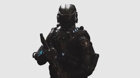 SCI-FI Recon Soldier Stand In Transparent Alpha Background 02 Stock Footage 213885300