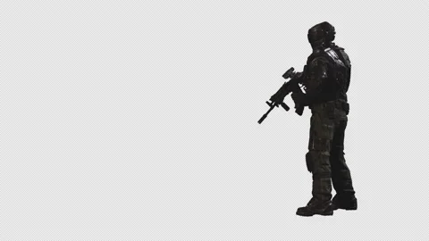 SCI-FI Recon Soldier Stand In Transparent Alpha Background 04 Stock Footage 213907603