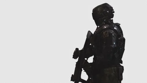 SCI-FI Recon Soldier Walk In Transparent Alpha Background 03 Stock Footage 213945500