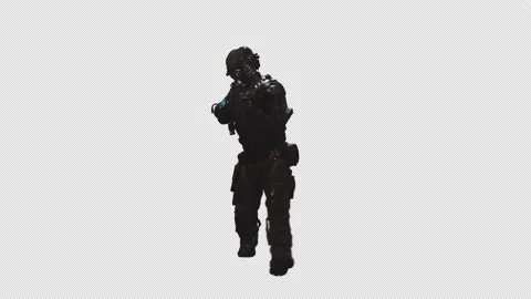 SCI-FI Recon Soldier Walk Shoot In Transparent Alpha Background 01 Stock Footage 213960124