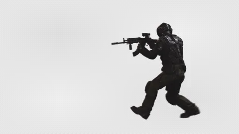 SCI-FI Recon Soldier Walk Shoot In Transparent Alpha Background 04 Stock Footage 213988510