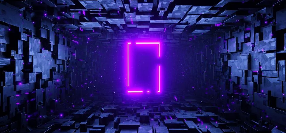 Sci-fi rectangular tunnel with neon rectangle sign concept background Stock Illustration