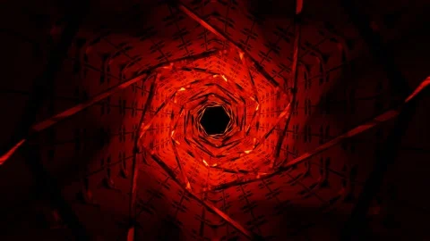 Sci-fi red light metallic spiral cyclic tunnel background vj loop Stock Footage 231831579