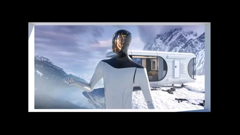 Sci-Fi Robot Breaking Through Screen 3D Naked-Eye Snow Mountain Background 库存影片 331898007
