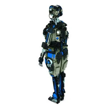 Sci fi robot dark light on white background Illustrazione stock