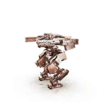 Sci fi robot dirt gold on white background Stock Illustration