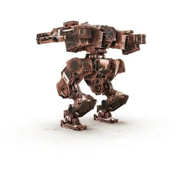Sci fi robot dirt gold on white background Stock Illustration