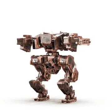 Sci fi robot dirt gold on white background Stock Illustration