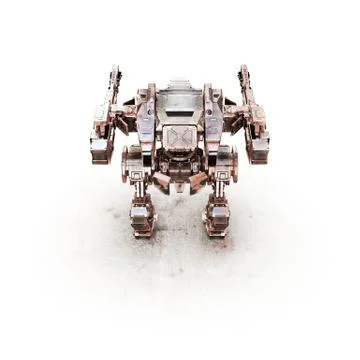 Sci fi robot dirt gold on white background Stock Illustration