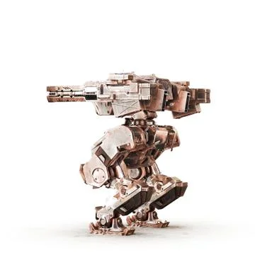 Sci fi robot dirt gold on white background Stock Illustration