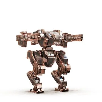 Sci fi robot dirt gold on white background Stock Illustration