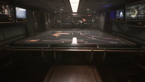 Sci-fi robot explains attack plan to its chief officer on Screen 055 库存影片 164669248