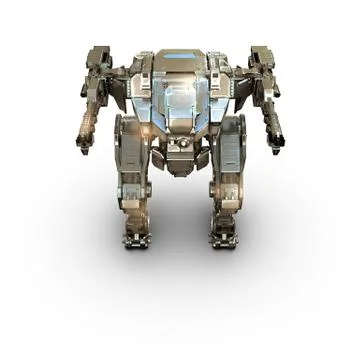Sci fi  robot gold  on white background Stock Illustration