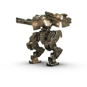 Sci fi  robot gold  on white background Stock Illustration