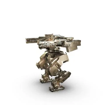 Sci fi  robot gold  on white background Stock Illustration