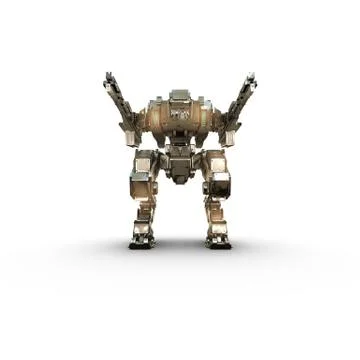 Sci fi  robot gold  on white background Stock Illustration