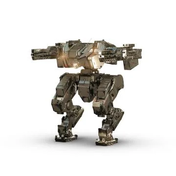 Sci fi  robot gold  on white background Stock Illustration