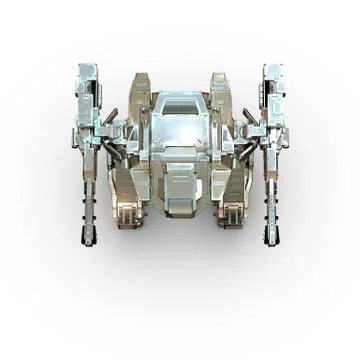 Sci fi  robot gold  on white background Stock Illustration