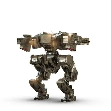 Sci fi  robot gold  on white background Stock Illustration