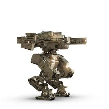 Sci fi  robot gold  on white background イラスト素材