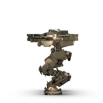 Sci fi  robot gold  on white background Stock Illustration