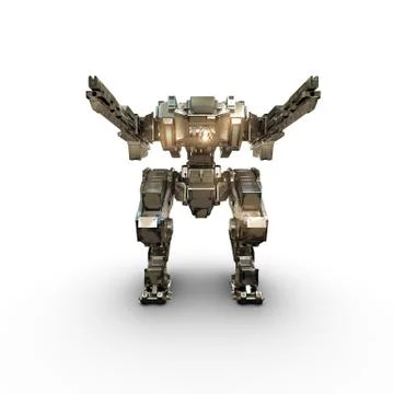Sci fi  robot gold  on white background Illustrazione stock