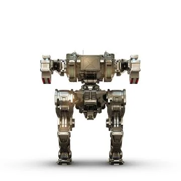 Sci fi  robot gold  on white background Stock Illustration