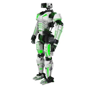 Sci fi robot green  neonlight on white background Stock Illustration