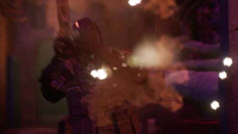 Sci-Fi robot soldier killed in Pistol Combat 01 Stock Footage 206046753