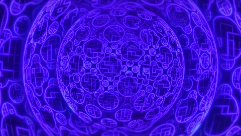 Sci-fi rotating spherical animation in purple color. Futuristic magical techn Stock Footage 247715161