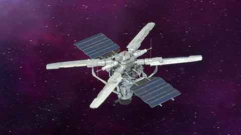Sci-fi Satellite Flying in Deep Space. Vídeo Stock 339685554