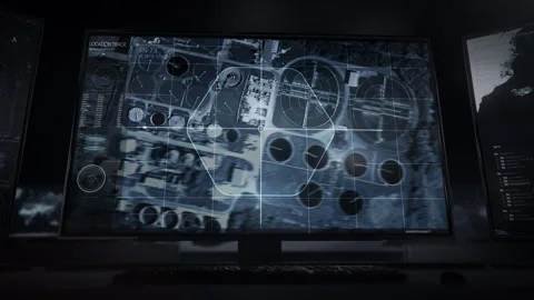 Sci-Fi Satellite Network Technology Showing Aerial View Of Factory Location Stock Footage 252485380
